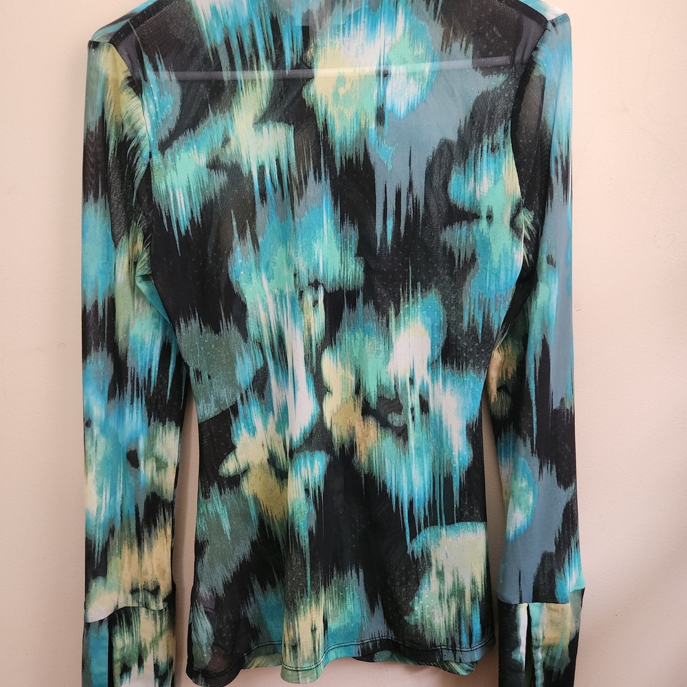 Future Collective‎ Gabriella Karefa Johnson Abstract Print Mesh Ruched Button Up - Picture 7 of 11